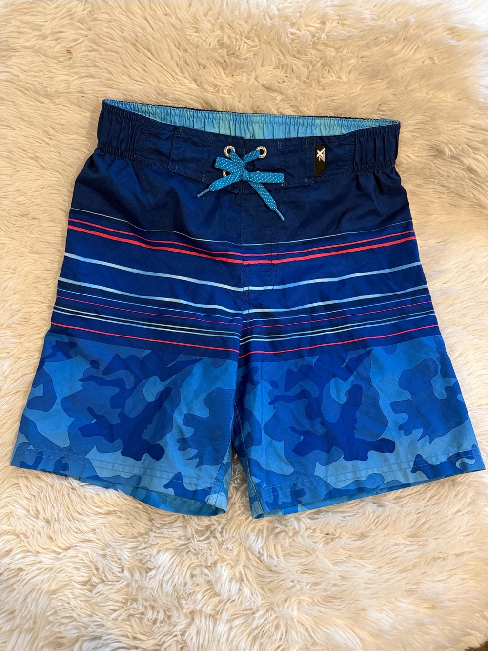 Zeroxposur Boy’s Size 10/12 Blue Striped Camo Kids Swim Shorts